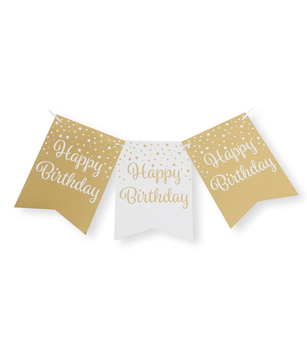 Party flag banner goud/wit happy birthday