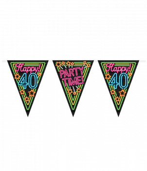 Neon Party Vlaggen – Happy 40 (10 m)