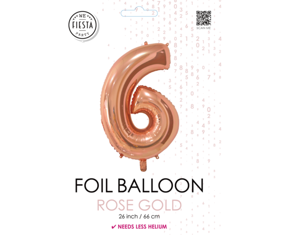 Folieballon Cijfer 6 Rose Goud 66cm